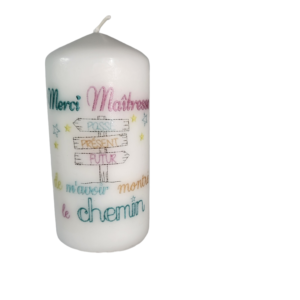 Bougie merci maitresse sur plateau étoile 11cm