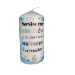 Bougie blanche remerciements maitresse formidable 11cm
