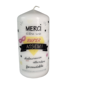 Bougie blanche remerciements super ATSEM 11cm