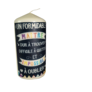 Bougie écru remerciements maitre 11cm
