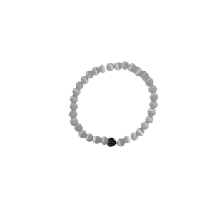 Bracelet oeil de chat 6mm blanc avec coeur