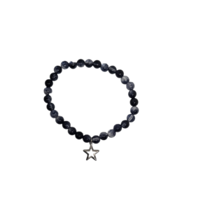 Bracelet oeil de chat 6mm noir et transparent avec étoile