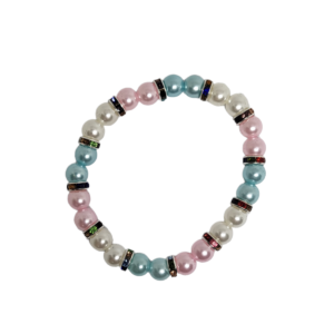 Bracelet perle 8mm multicolore bleu clair blanc et rose