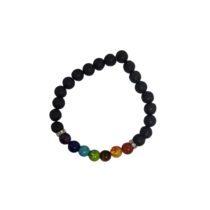 Bracelet chakra 7 perles de 6mm, multicolore et perles noir séparateur strass
