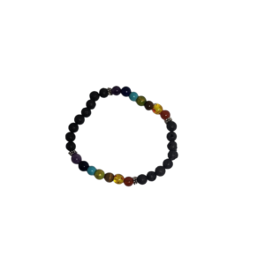 Bracelet chakra 14 perles de 6mm, multicolore et perles noir