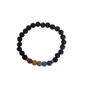 Bracelet chakra 5 perles de 8mm, multicolore et perles noir séparateur petite boule